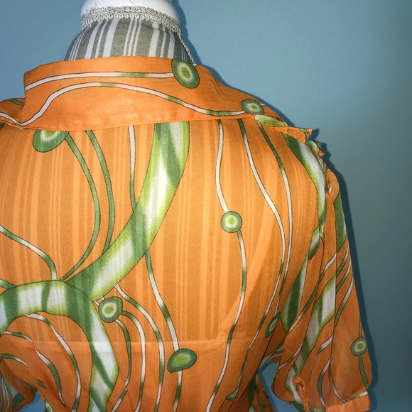 Beautiful Orange Print Wrap Blouse Size Large - Picture 3 of 4